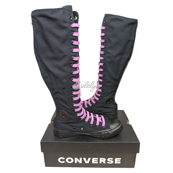 Converse CTAS XXHI Womens 6 Black Purple Knee High Canvas Zipper Sneaker Boot - Picture 11 of 11